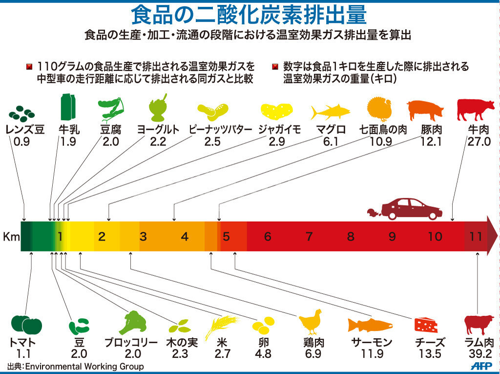 食品の二酸化炭素排出量