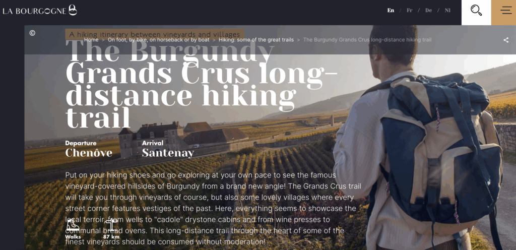 サイトURL
フランス・ブルゴーニュ地方ツーリズム
The Burgundy Grands Crus long-distance hiking trail