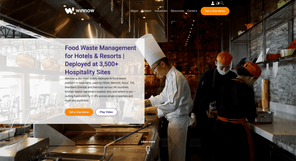 AI食品廃棄管理システムWinnow（ウィノウ）の公式サイトトップページ